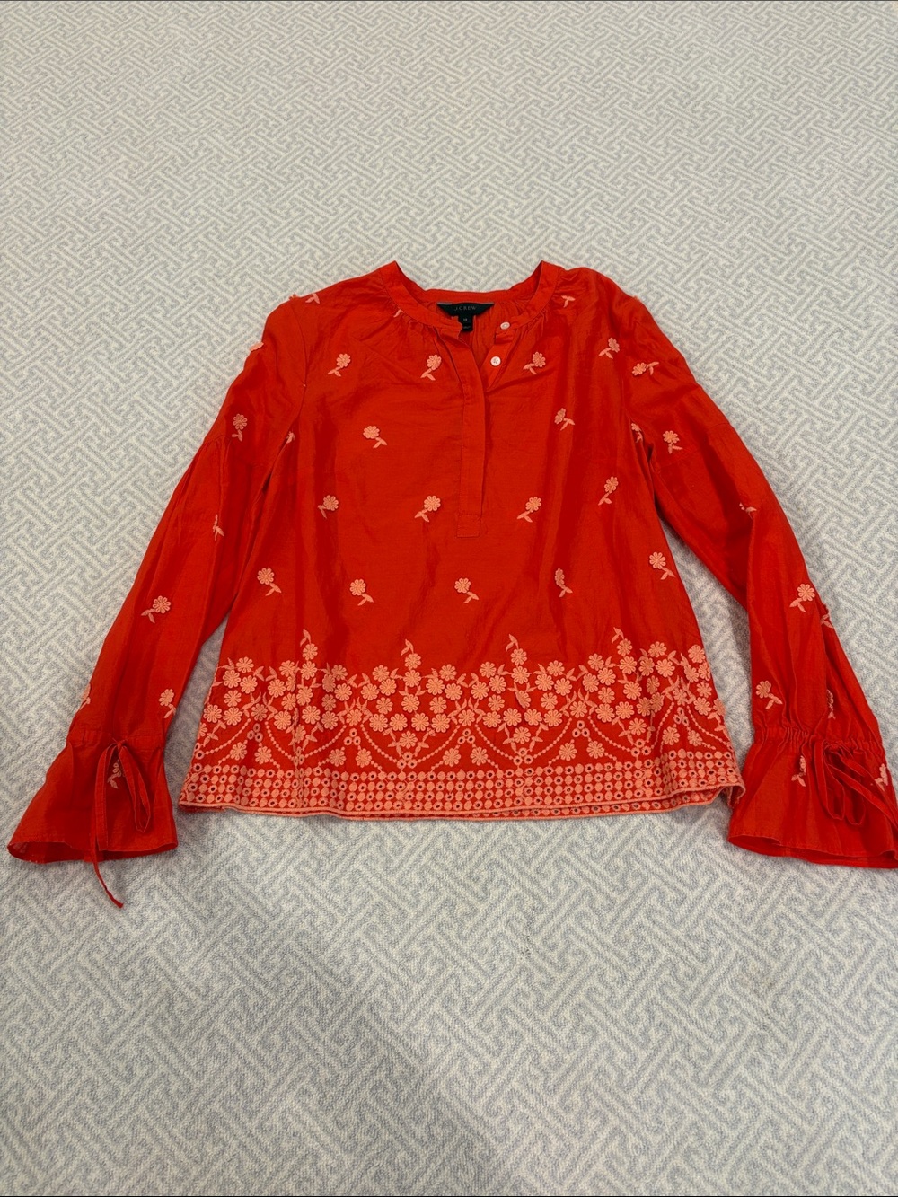 Jcrew Red Embroidered Bell-Sleeve Women's Top Fall Top